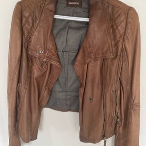 ***Fundraiser: Brown Danier Leather moto jacket, size 2XS (UK 6-8; US 2-4).